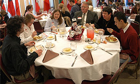 Sharing a more formal dinner.