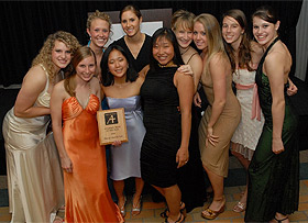 Picture of the Auggie Women's Track and Field Team, winners of the academic award.