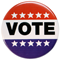 a red white and blue voting graphic with white stars